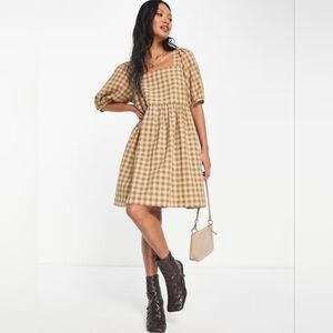 Madewell Yellow Gingham Puff-Sleeve Mini Dress